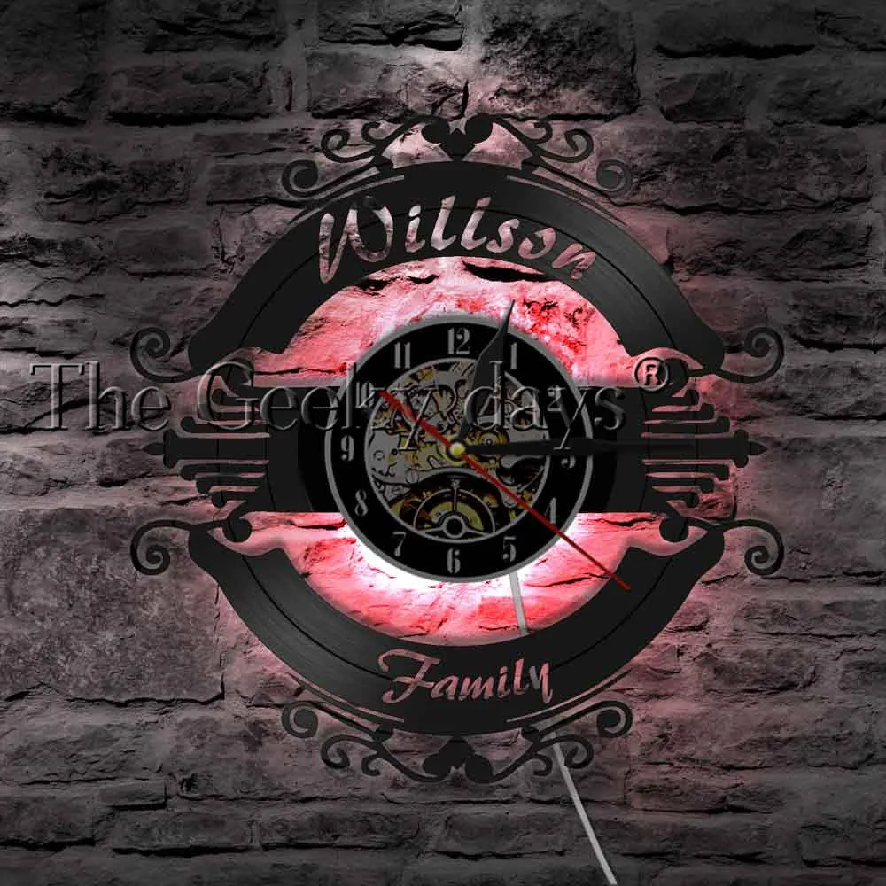Family Name Sign Wall Clock Personalized Family Ornament Custom Your Name Wedding Marriage Vinyl Record Clock Housewarming Gift