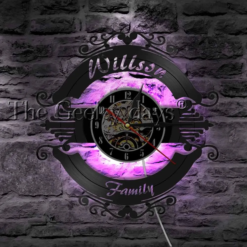 Family Name Sign Wall Clock Personalized Family Ornament Custom Your Name Wedding Marriage Vinyl Record Clock Housewarming Gift