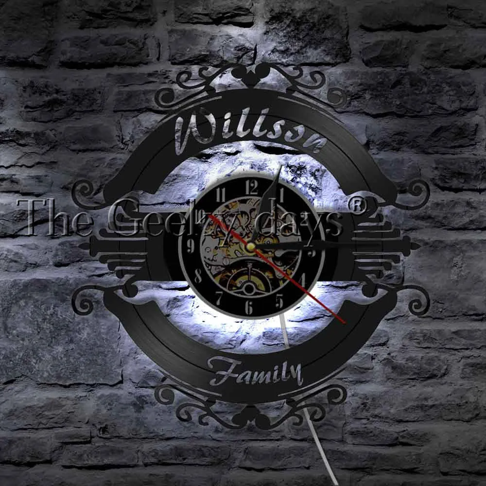 Family Name Sign Wall Clock Personalized Family Ornament Custom Your Name Wedding Marriage Vinyl Record Clock Housewarming Gift