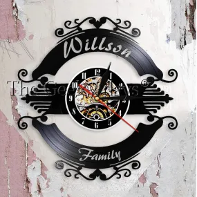 Family Name Sign Wall Clock Personalized Family Ornament Custom Your Name Wedding Marriage Vinyl Record Clock Housewarming Gift