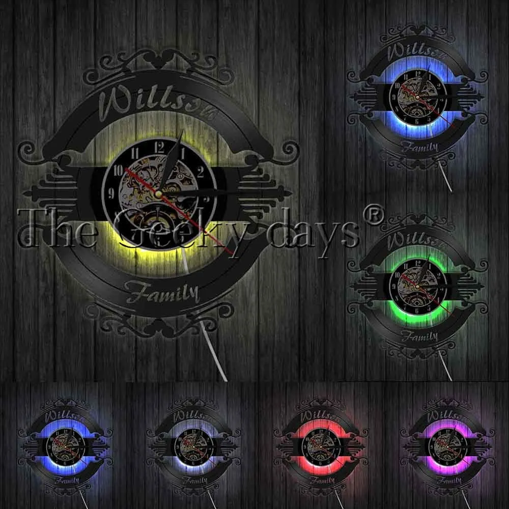 Family Name Sign Wall Clock Personalized Family Ornament Custom Your Name Wedding Marriage Vinyl Record Clock Housewarming Gift