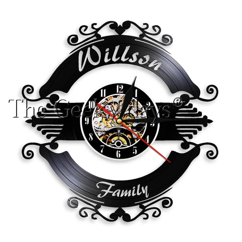 Family Name Sign Wall Clock Personalized Family Ornament Custom Your Name Wedding Marriage Vinyl Record Clock Housewarming Gift