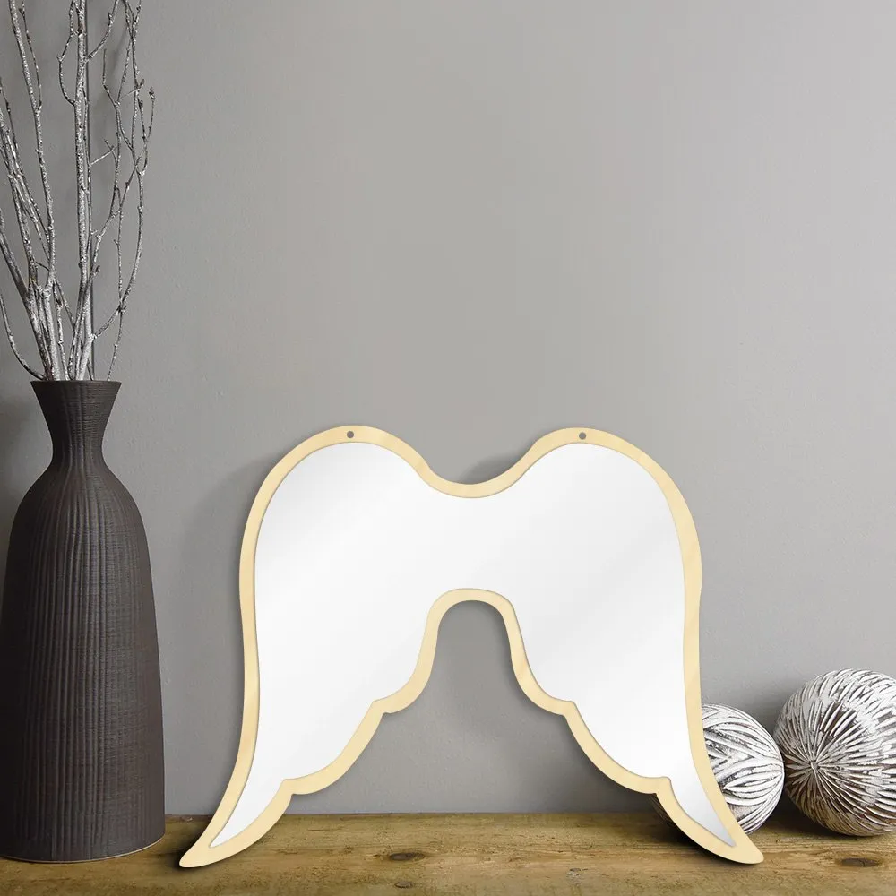 Fantasy Open Angel Wing Wall Mirror Decorative Home Ornament Children Baby Room Nursery Safety Acylic Mirror With Wooden Back