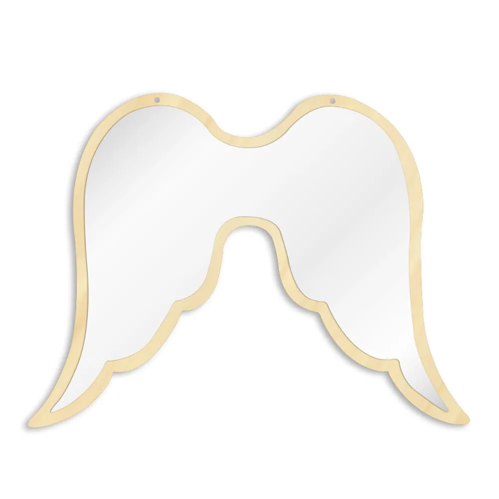 Fantasy Open Angel Wing Wall Mirror  Home Ornament Children Baby Room Nursery Safety Acylic Mirror With Wooden Back