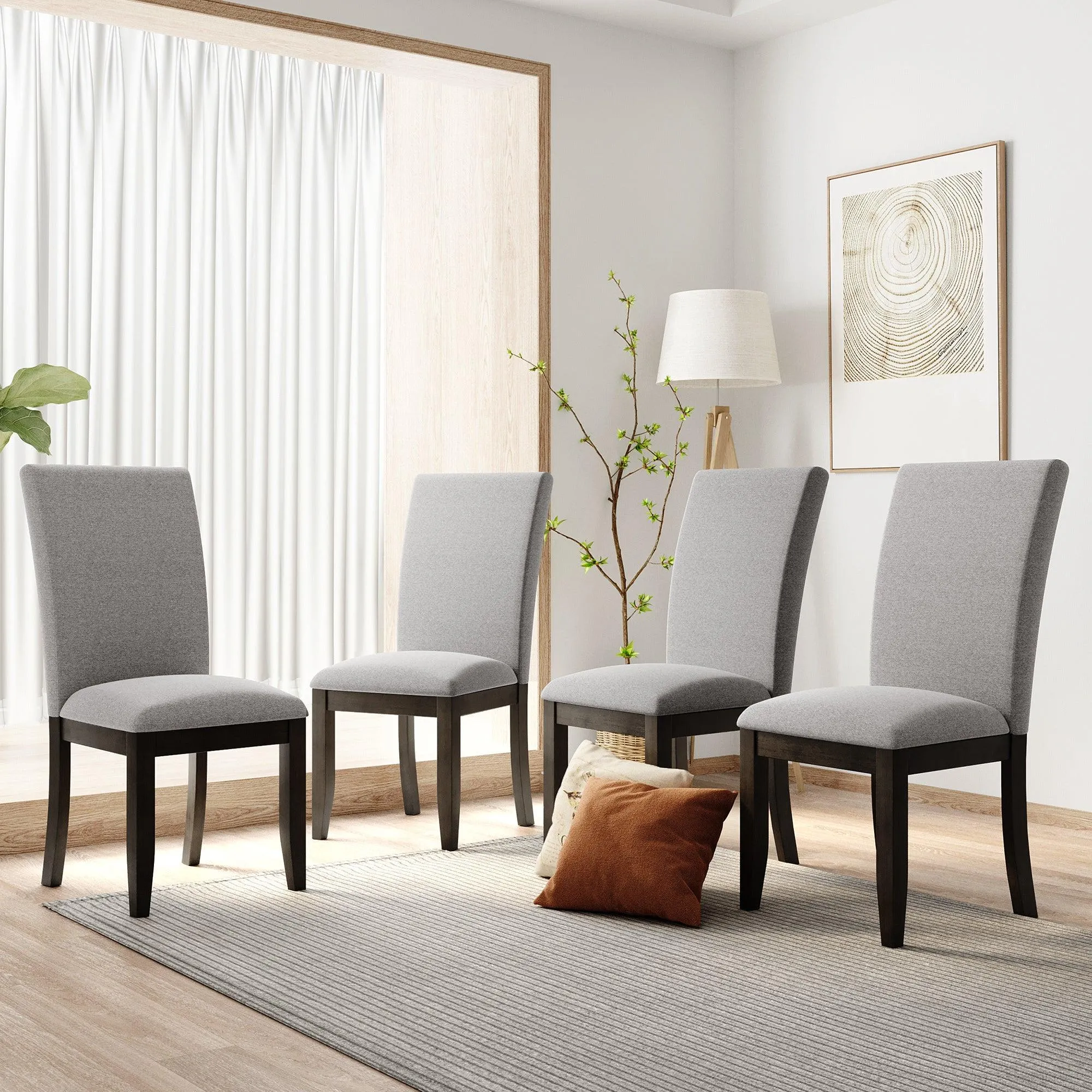 Farmhouse 5-Piece Wood Dining Table Set for 4, Kitchen Furniture Set with 4 Upholstered Dining Chairs for Small Places, Gray Table Gray Chair