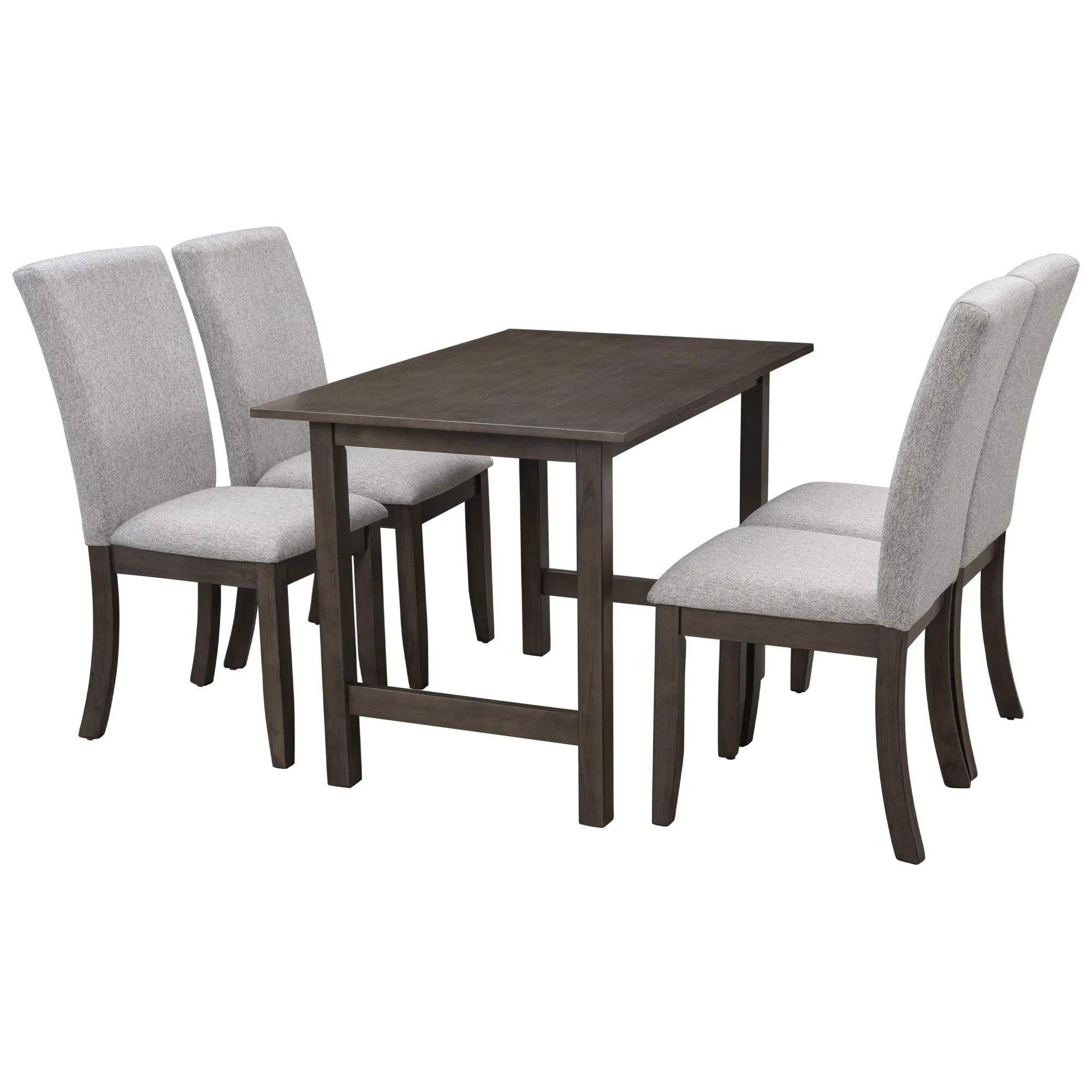 Farmhouse 5-Piece Wood Dining Table Set for 4, Kitchen Furniture Set with 4 Upholstered Dining Chairs for Small Places, Gray Table Gray Chair