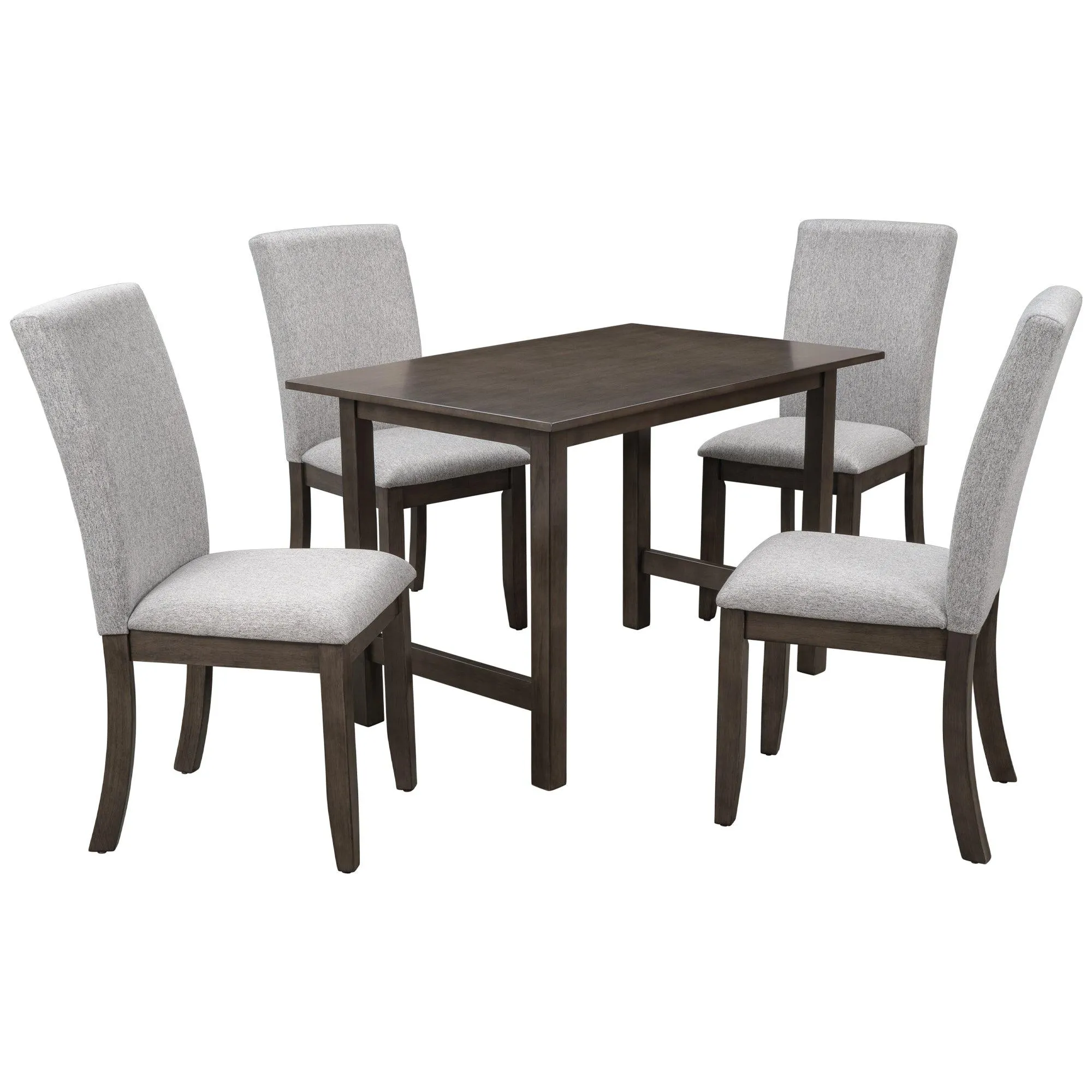 Farmhouse 5-Piece Wood Dining Table Set for 4, Kitchen Furniture Set with 4 Upholstered Dining Chairs for Small Places, Gray Table Gray Chair
