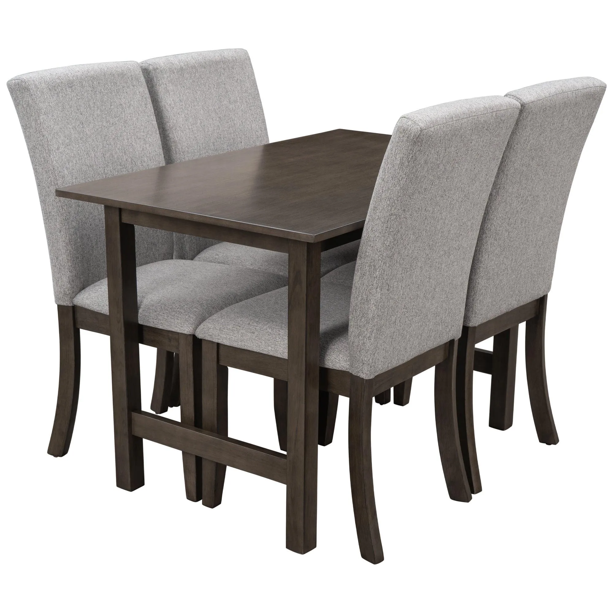 Farmhouse 5-Piece Wood Dining Table Set for 4, Kitchen Furniture Set with 4 Upholstered Dining Chairs for Small Places, Gray Table Gray Chair