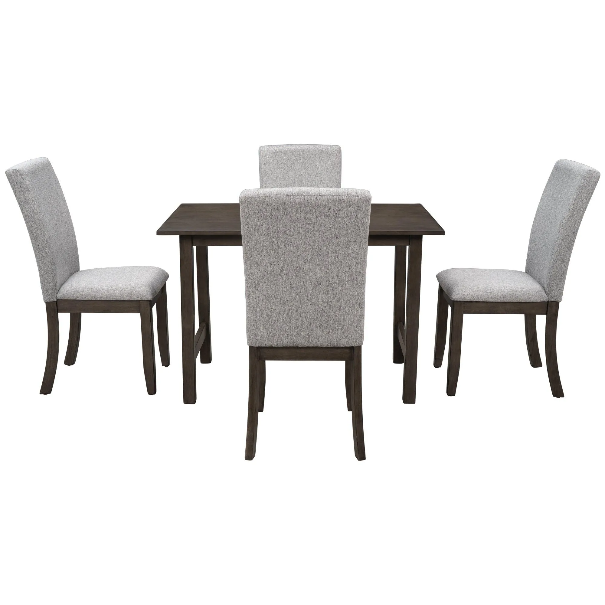 Farmhouse 5-Piece Wood Dining Table Set for 4, Kitchen Furniture Set with 4 Upholstered Dining Chairs for Small Places, Gray Table Gray Chair
