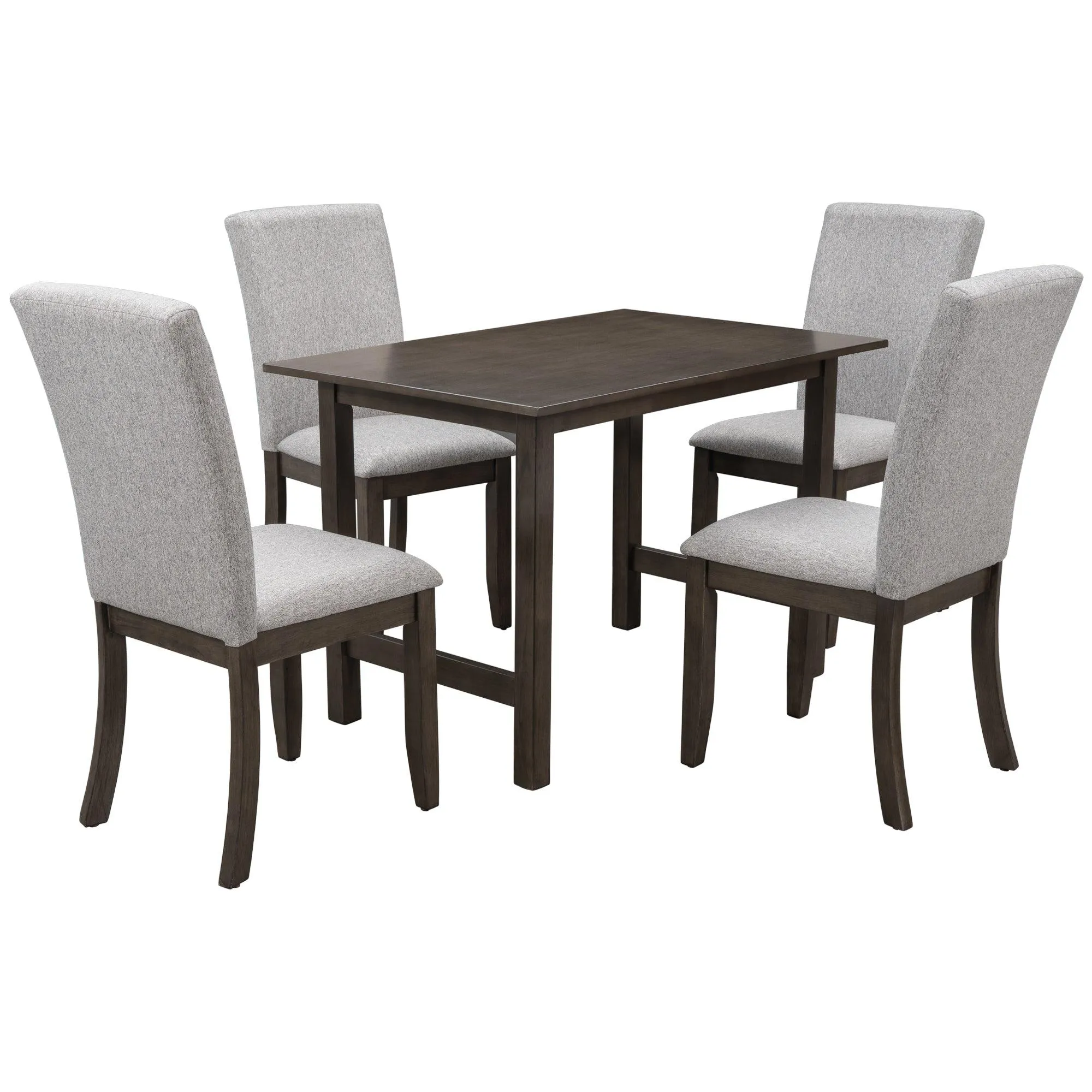 Farmhouse 5-Piece Wood Dining Table Set for 4, Kitchen Furniture Set with 4 Upholstered Dining Chairs for Small Places, Gray Table Gray Chair