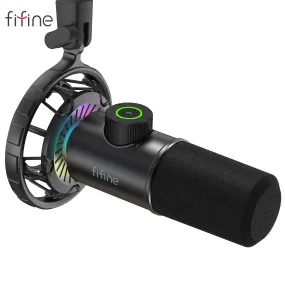 FIFINE Dynamic Microphone for windows&amp;laptop,USB Mic for Gaming with Tap-to-Mute Button/RGB Light/Headphone Jack -K658
