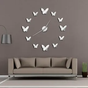 Frameless DIY Wall Clock 3D Mirror Butterflies Wall Watch Large Wall Clock For Living Room Bedroom Home Decor Big Time Clock