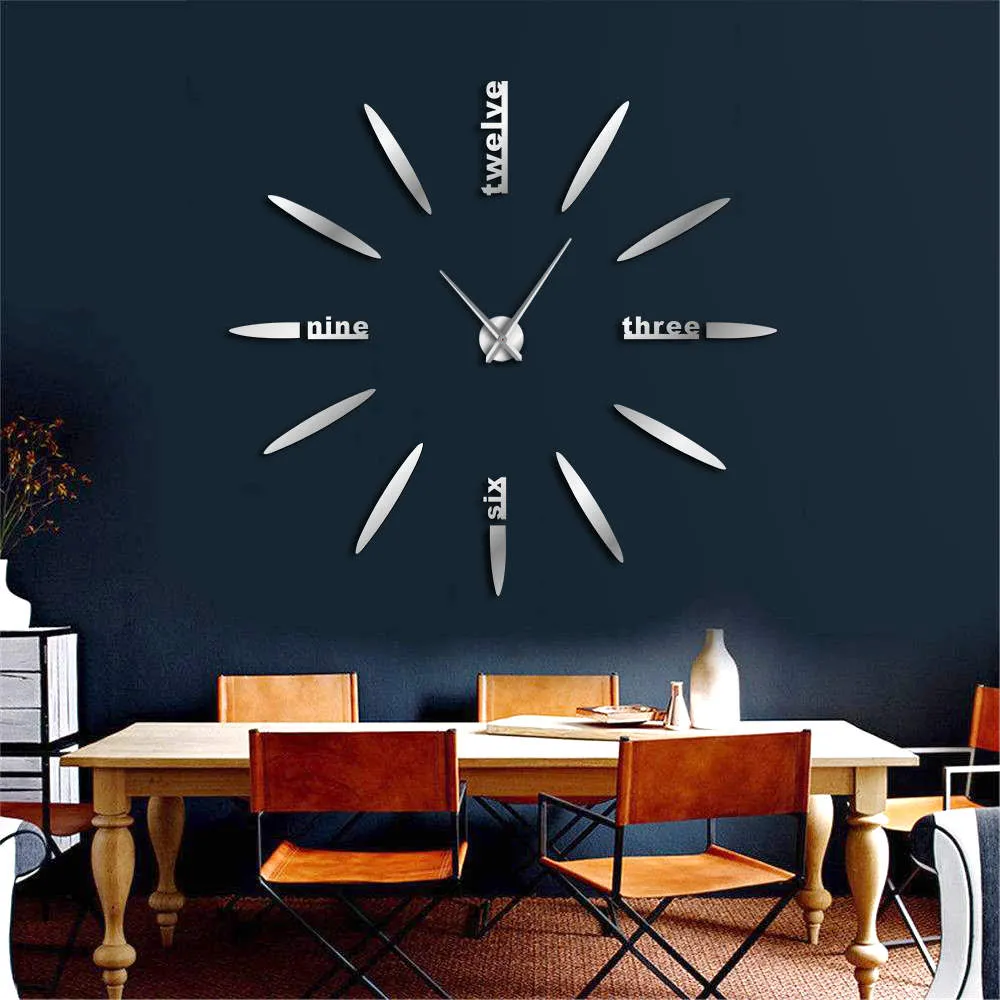 Frameless DIY Wall Clock 3D Mirror Wall Clock Large Mute Wall Stickers for Living Room Bedroom Home Decorations Big Time Clock