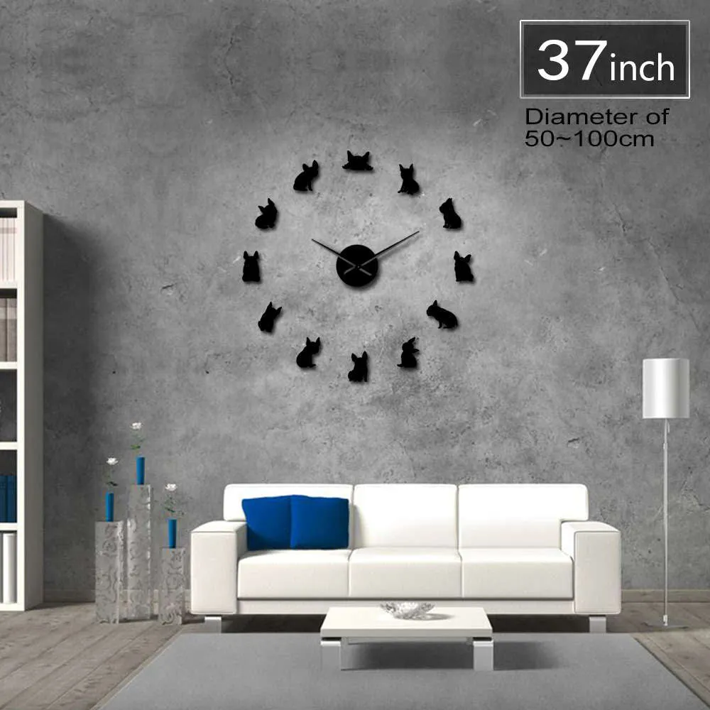 French Bulldog DIY Giant Wall Clock France Domestic Dog Large Modern Wall Clock Frenchie Wall Watch Dod Breeds Dog Lovers Gift