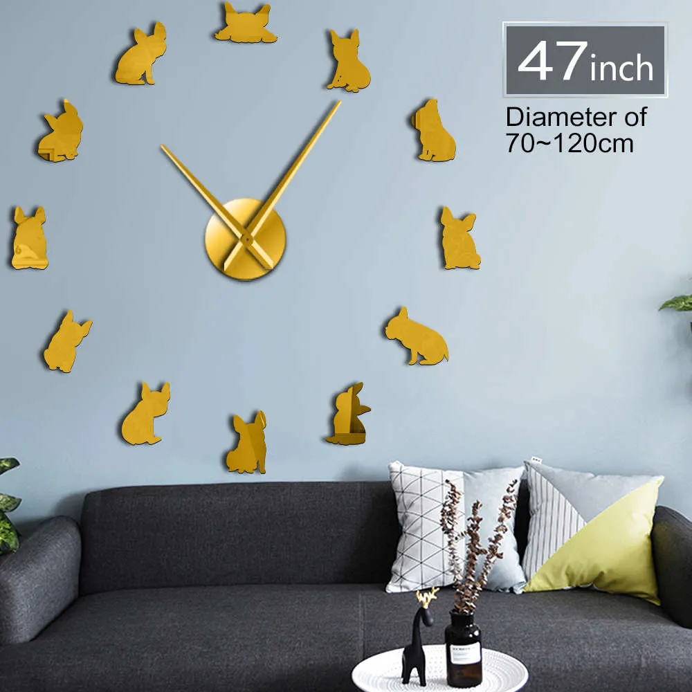 French Bulldog DIY Giant Wall Clock France Domestic Dog Large Modern Wall Clock Frenchie Wall Watch Dod Breeds Dog Lovers Gift