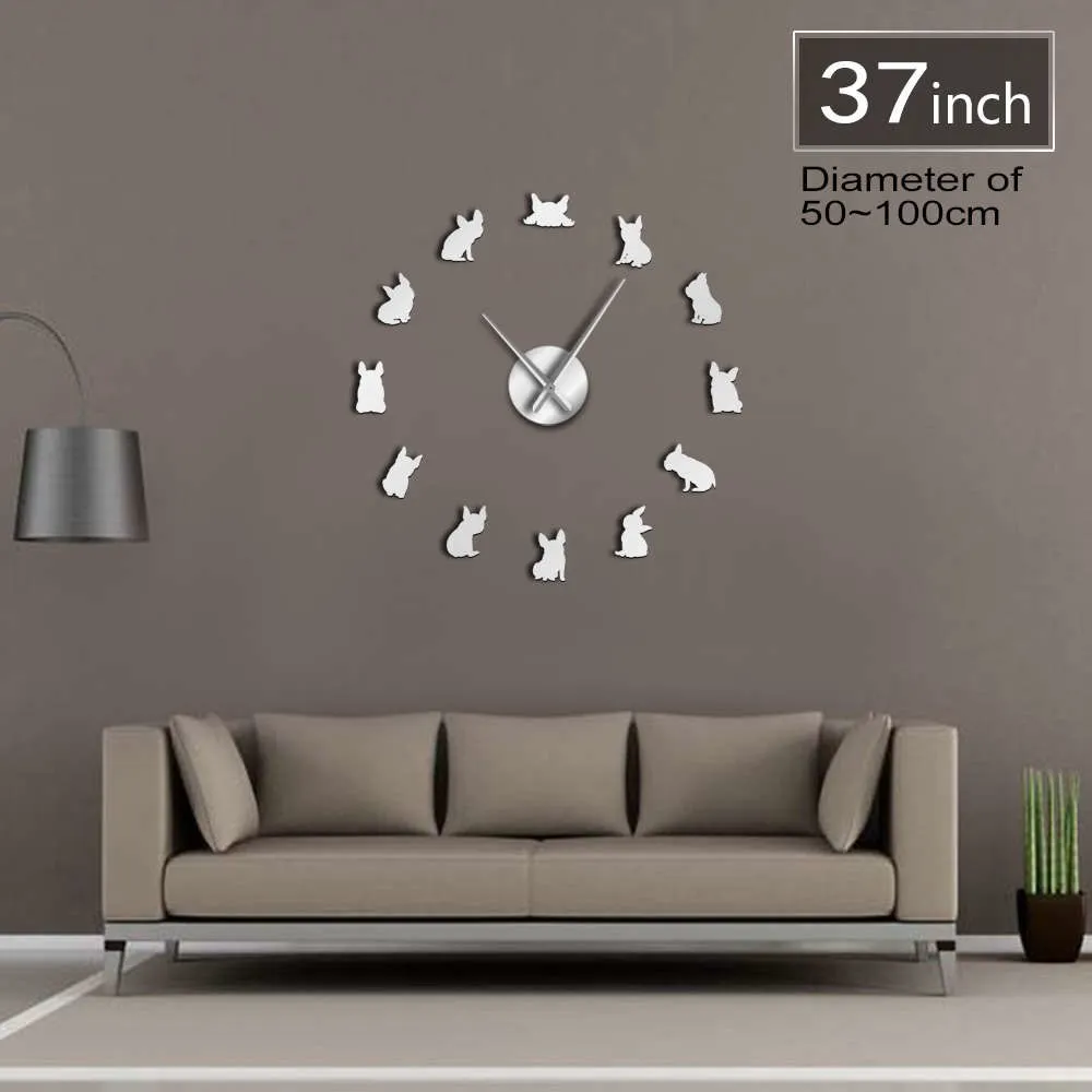 French Bulldog DIY Giant Wall Clock France Domestic Dog Large Modern Wall Clock Frenchie Wall Watch Dod Breeds Dog Lovers Gift