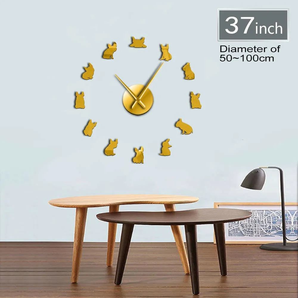 French Bulldog DIY Giant Wall Clock France Domestic Dog Large Modern Wall Clock Frenchie Wall Watch Dod Breeds Dog Lovers Gift
