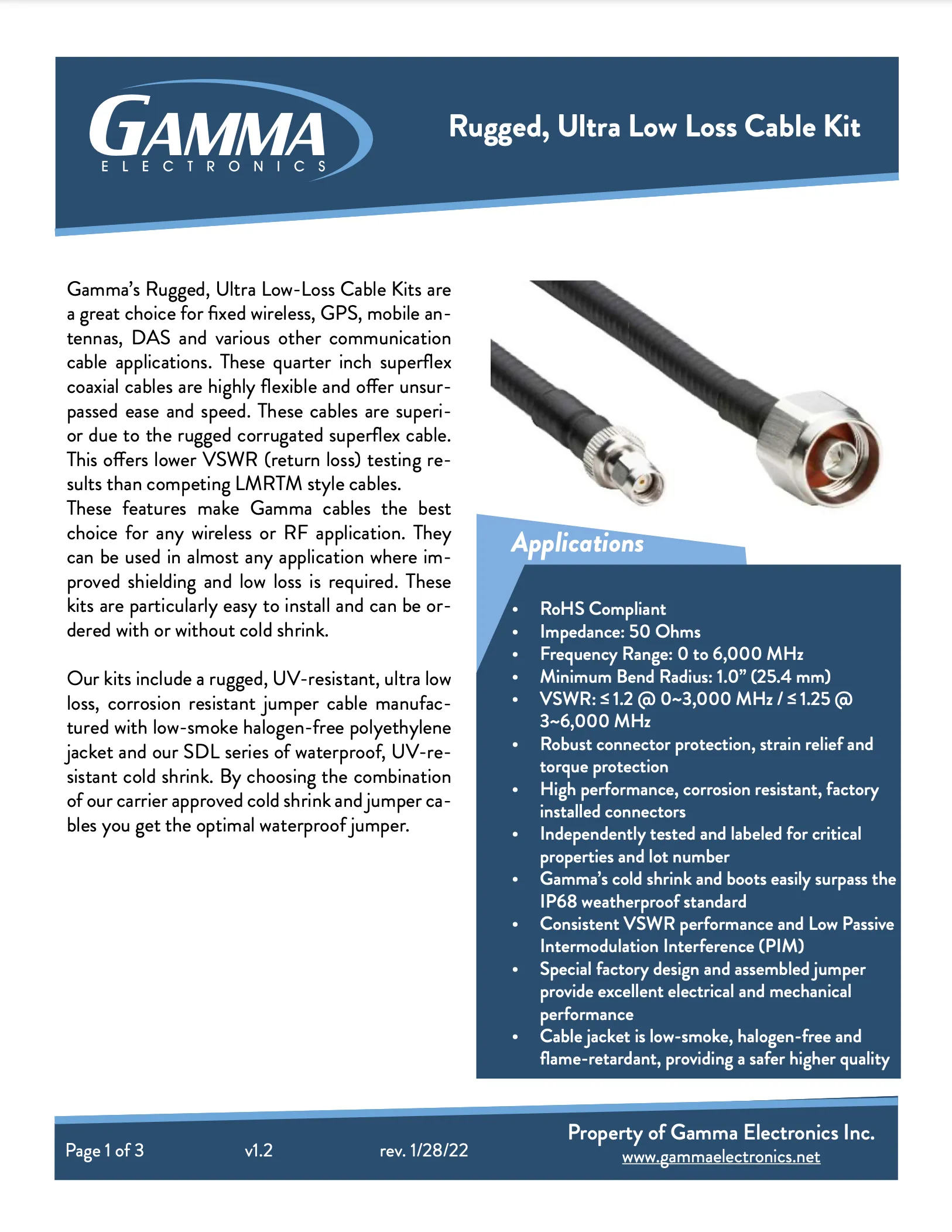 Gamma Type N to Type N – Rugged, Ultra Low Loss Cables