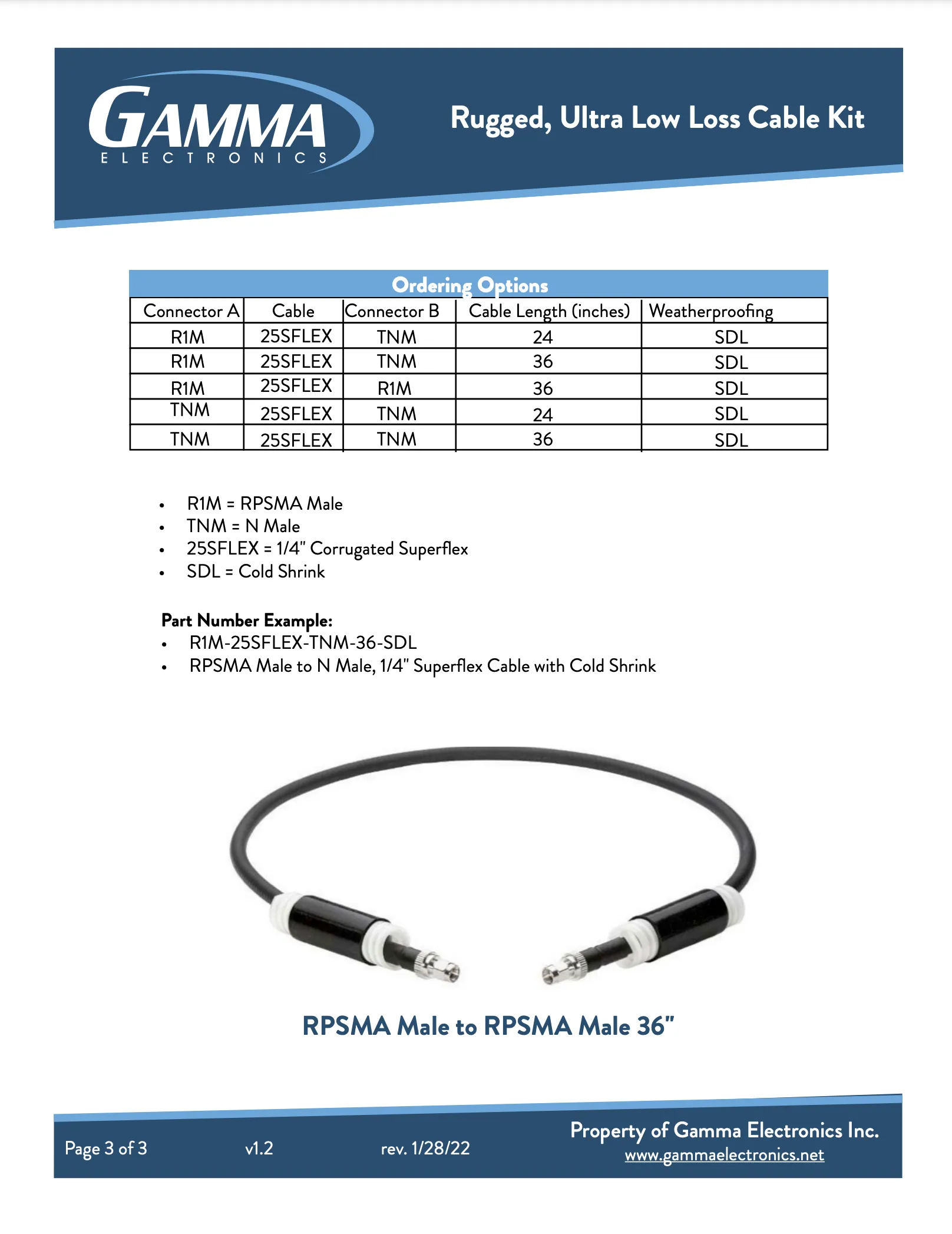 Gamma Type N to Type N – Rugged, Ultra Low Loss Cables