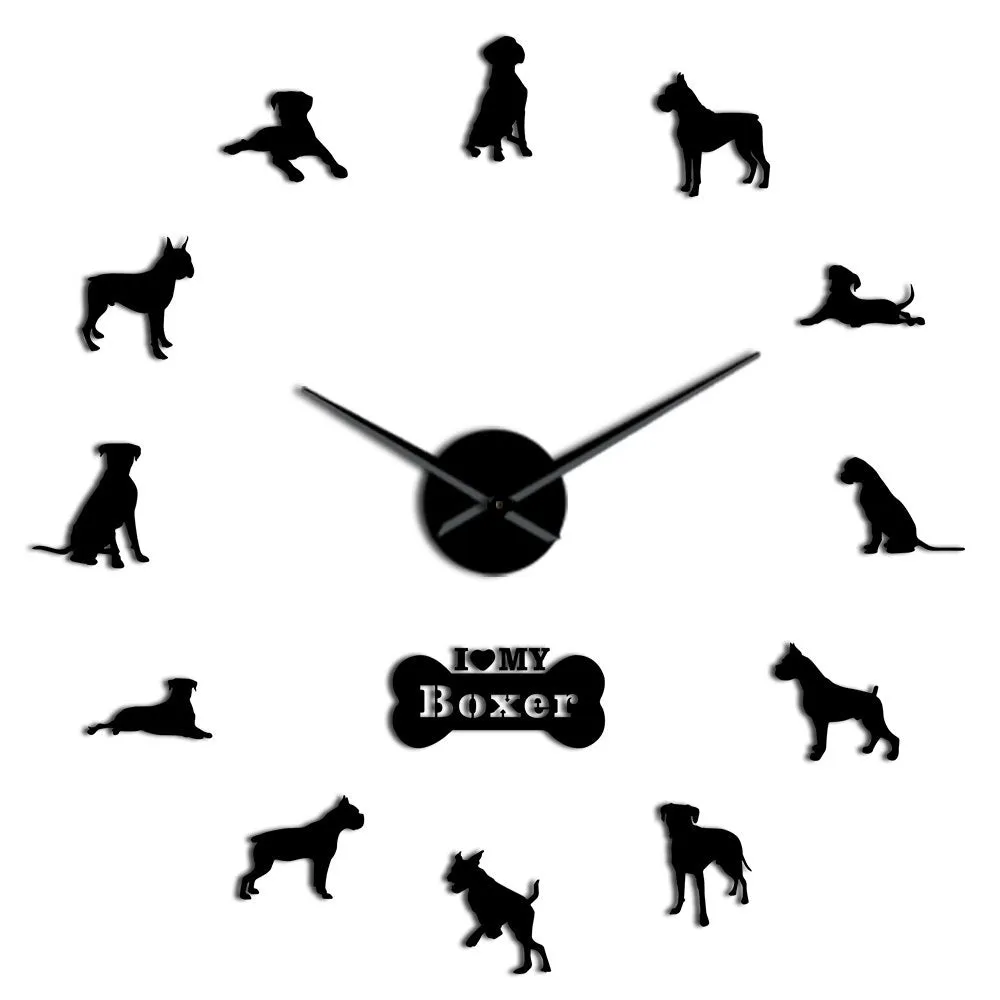 German Boxer Dog Contemporary Oversized Wall Clock DIY Big Needle Time Clock Frameless Deutscher Boxer Large Wall Art Decoration