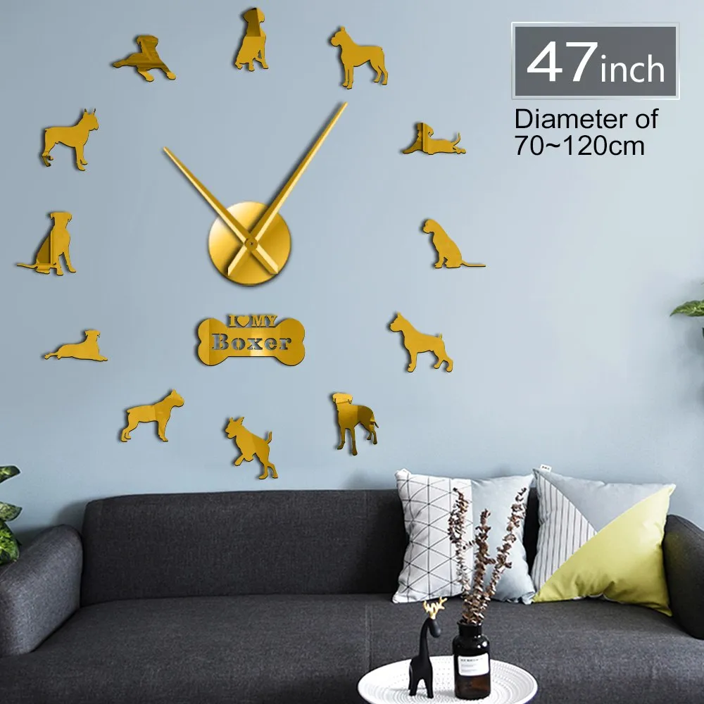 German Boxer Dog Contemporary Oversized Wall Clock DIY Big Needle Time Clock Frameless Deutscher Boxer Large Wall Art Decoration