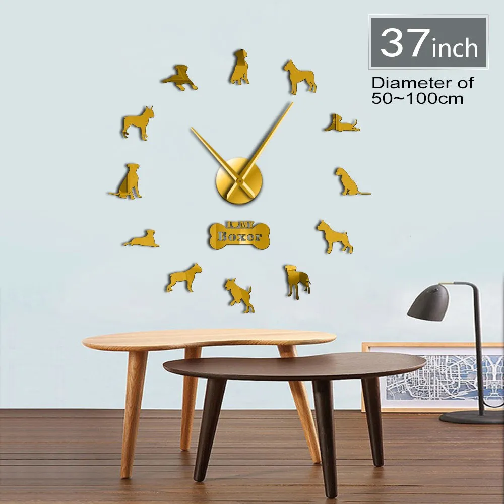 German Boxer Dog Contemporary Oversized Wall Clock DIY Big Needle Time Clock Frameless Deutscher Boxer Large Wall Art Decoration