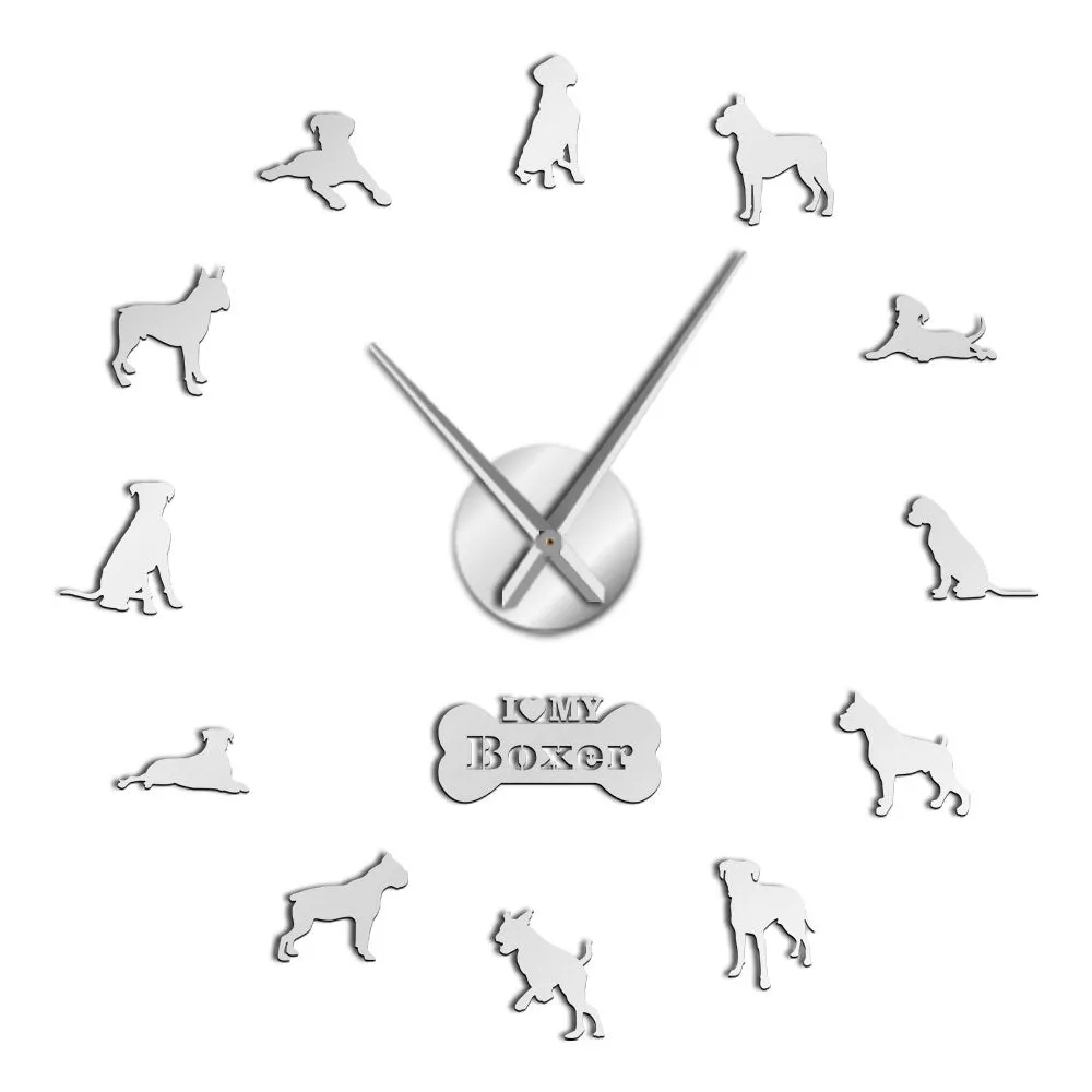 German Boxer Dog Contemporary Oversized Wall Clock DIY Big Needle Time Clock Frameless Deutscher Boxer Large Wall Art Decoration