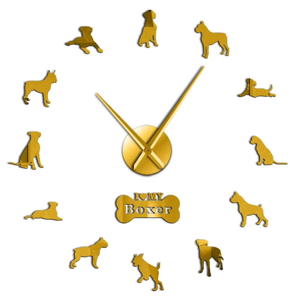 German Boxer Dog Contemporary Oversized Wall Clock DIY Big Needle Time Clock Frameless Deutscher Boxer Large Wall Art Decoration