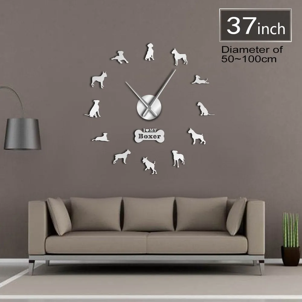 German Boxer Dog Contemporary Oversized Wall Clock DIY Big Needle Time Clock Frameless Deutscher Boxer Large Wall Art Decoration