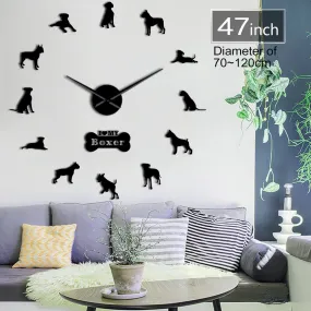 German Boxer Dog Contemporary Oversized Wall Clock DIY Big Needle Time Clock Frameless Deutscher Boxer Large Wall Art Decoration