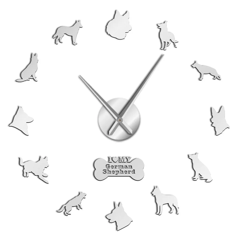 German Shepherd DIY Wall Clock Deutscher Schferhund Giant Wall Clock With Big Needles Mirror Effect Alsatian Wolf Dog Wall Art