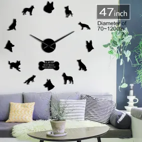 German Shepherd DIY Wall Clock Deutscher Schferhund Giant Wall Clock With Big Needles Mirror Effect Alsatian Wolf Dog Wall Art