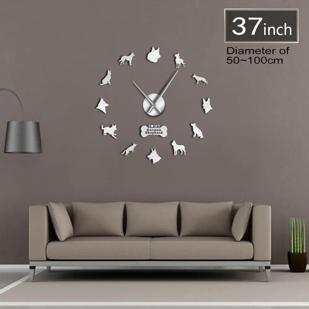 German Shepherd DIY Wall Clock Deutscher Schferhund Giant Wall Clock With Big Needles Mirror Effect Alsatian Wolf Dog Wall Art