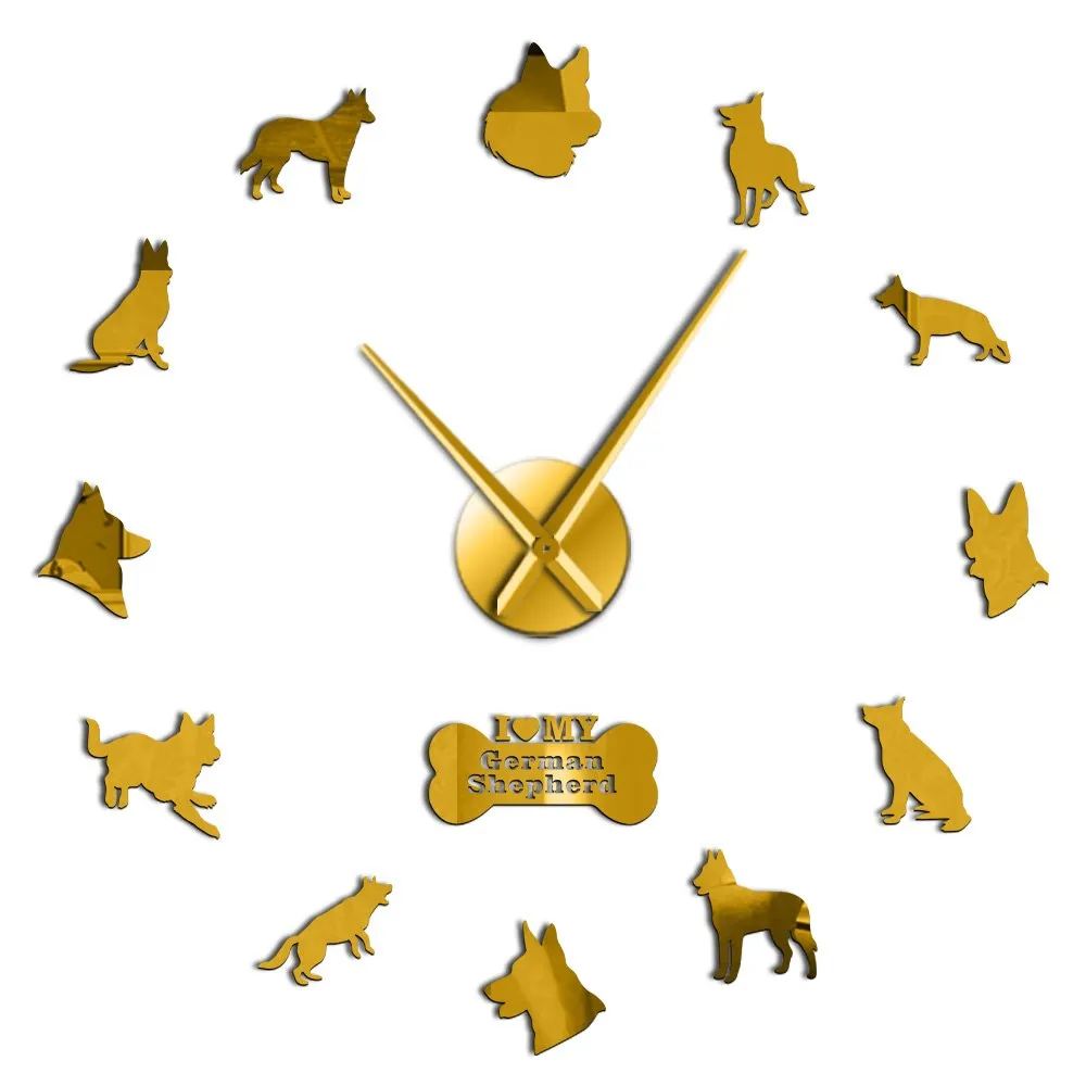 German Shepherd DIY Wall Clock Deutscher Schferhund Giant Wall Clock With Big Needles Mirror Effect Alsatian Wolf Dog Wall Art