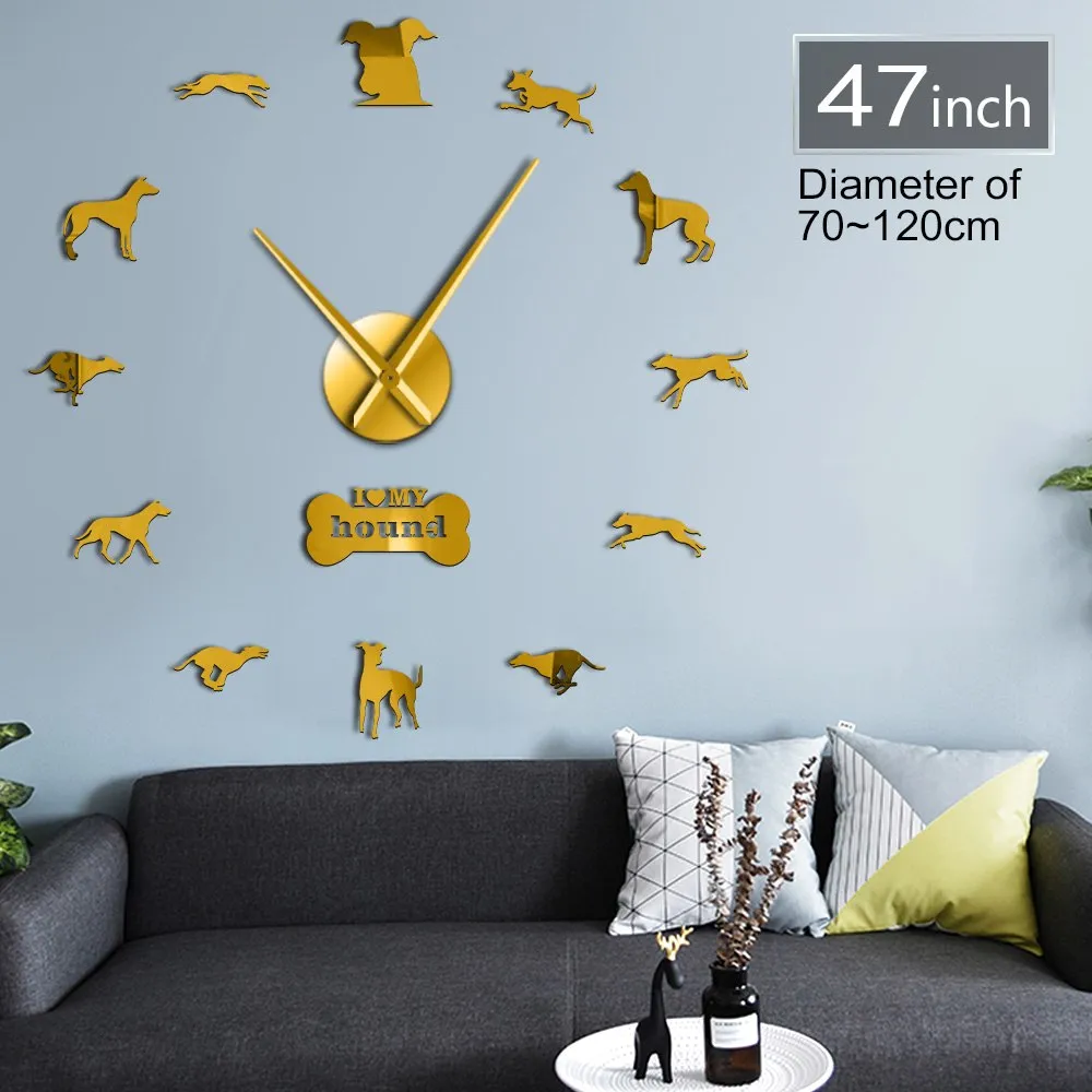Greyhound Adoption Whippet Wall Art DIY Giant Wall Clock Greyhound Home Decor Dog Breed Exclusive Wall Clock Dog Lovers Gift