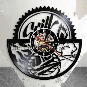 Gril Barbecue Wall Art Wall Clock Family Reunion BBQ Party Wall Decor Vintage Vinyl Record Wall Clock Foodie Housewarming Gift