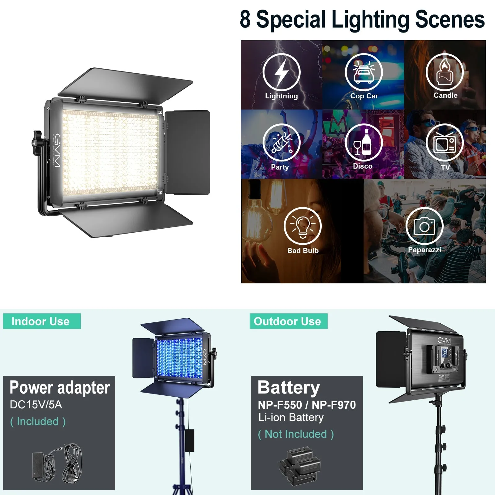 GVM-1500D 75W Powerful Bi-color and RGB Video Panel Light