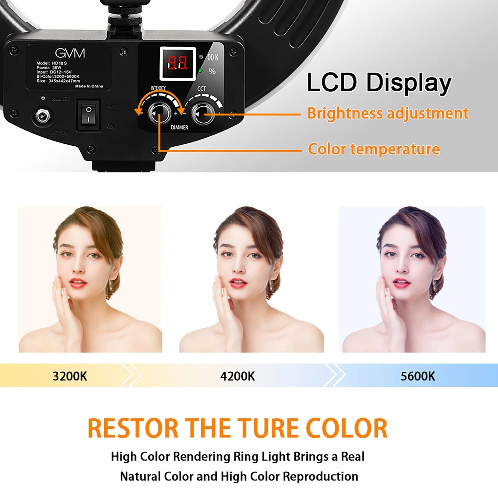 GVM-18S 55W High Power Bi-Color LED Ring Light Kit (18")