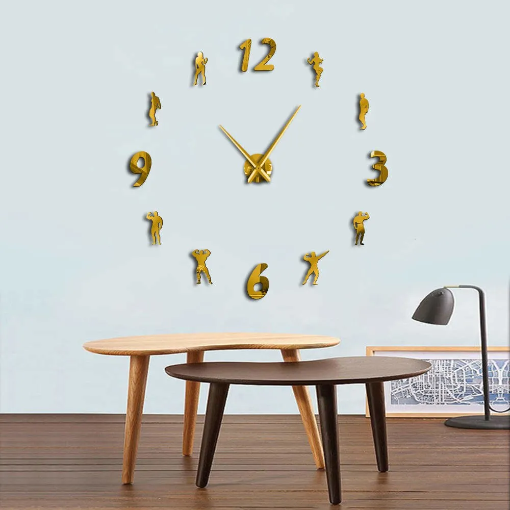 GYM Large Wall Clock DIY Frameless Wall Watch Clock Modern Design Fitness Room Wall Art Bodybuilding DIY Clock Enthusiasts Gift