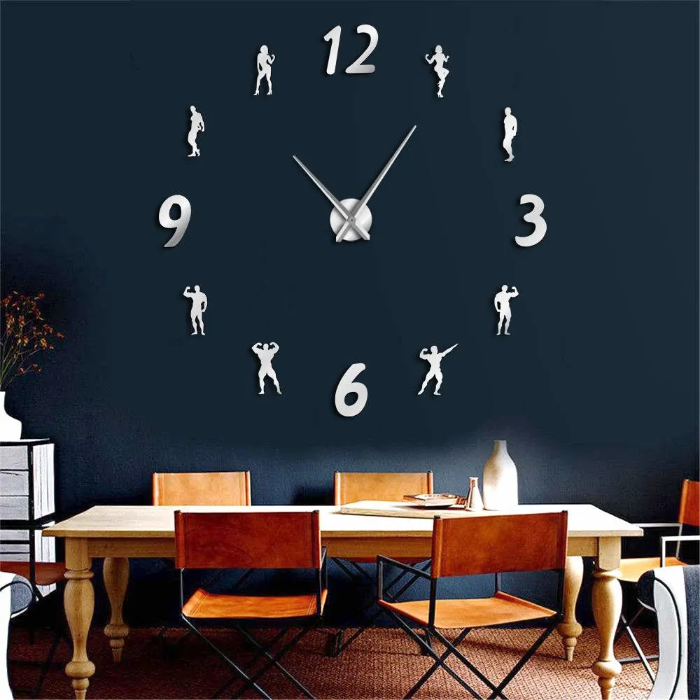 GYM Large Wall Clock DIY Frameless Wall Watch Clock Modern Design Fitness Room Wall Art Bodybuilding DIY Clock Enthusiasts Gift