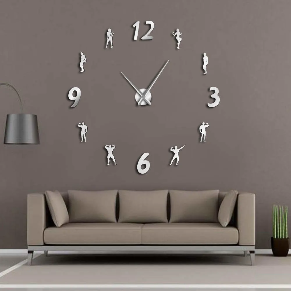 GYM Large Wall Clock DIY Frameless Wall Watch Clock Modern Design Fitness Room Wall Art Bodybuilding DIY Clock Enthusiasts Gift
