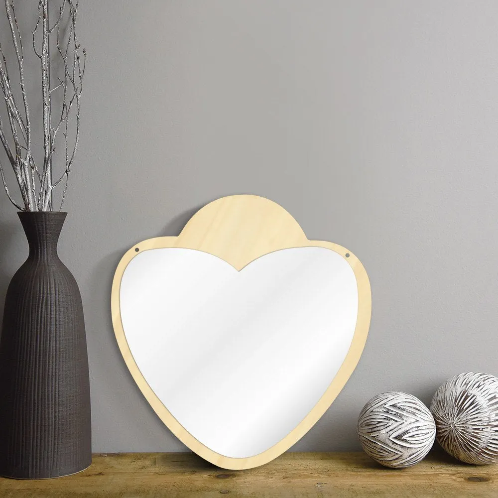 Heart Shaped Acrylic Wall Mirror with Wooden Back Girl Room Decoration Make-up Wall Mirror Valentines Day Gift For Her