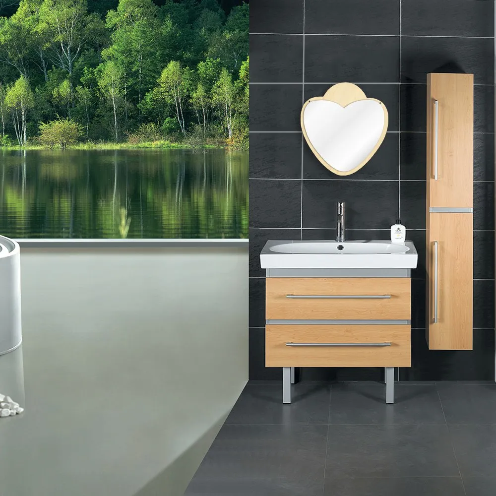 Heart Shaped Acrylic Wall Mirror with Wooden Back Girl Room Decoration Make-up Wall Mirror Valentines Day Gift For Her