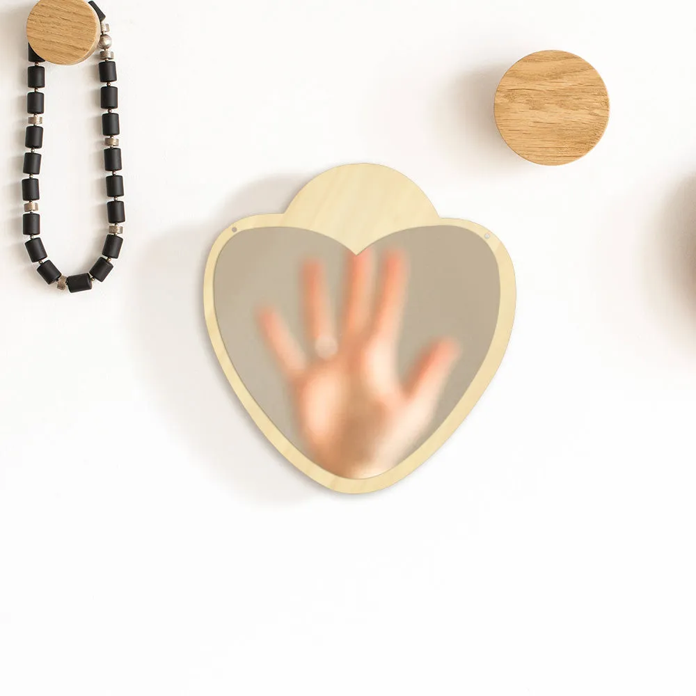 Heart Shaped Acrylic Wall Mirror with Wooden Back Girl Room Decoration Make-up Wall Mirror Valentines Day Gift For Her