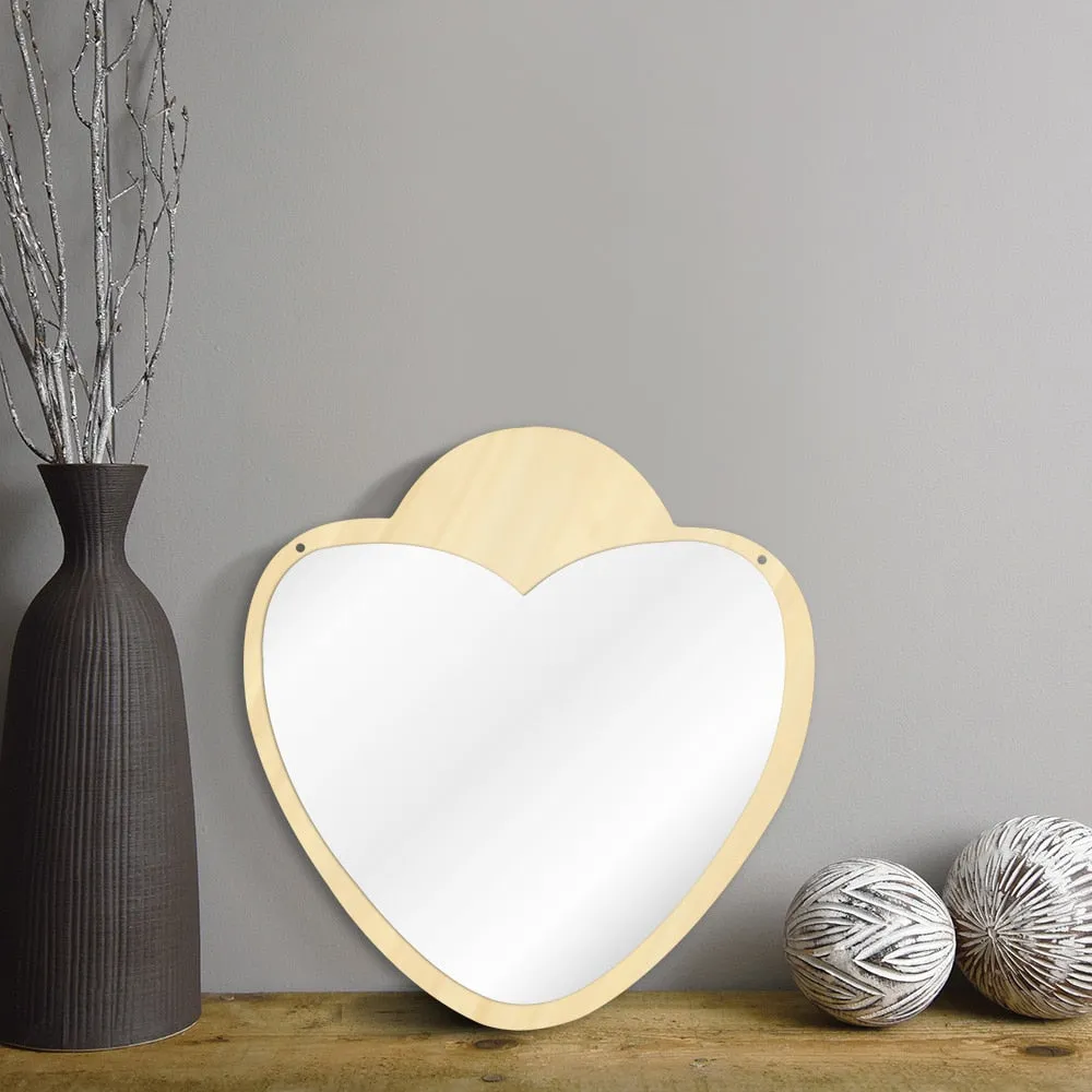 Heart Shaped Acrylic Wall Mirror with Wooden Back Girl Room Decoration Make-up Wall Mirror Valentines Day Gift For Her