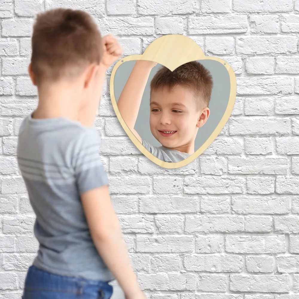 Heart Shaped Acrylic Wall Mirror with Wooden Back Girl Room Decoration Make-up Wall Mirror Valentines Day Gift For Her