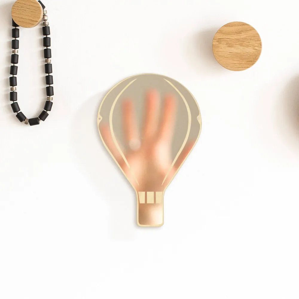 Hot Air Balloon Arylic Wall Mirror With Wooden Back Home Decor Kids Bedroom Hot Air Balloon Decoration Hanging Safety Mirror