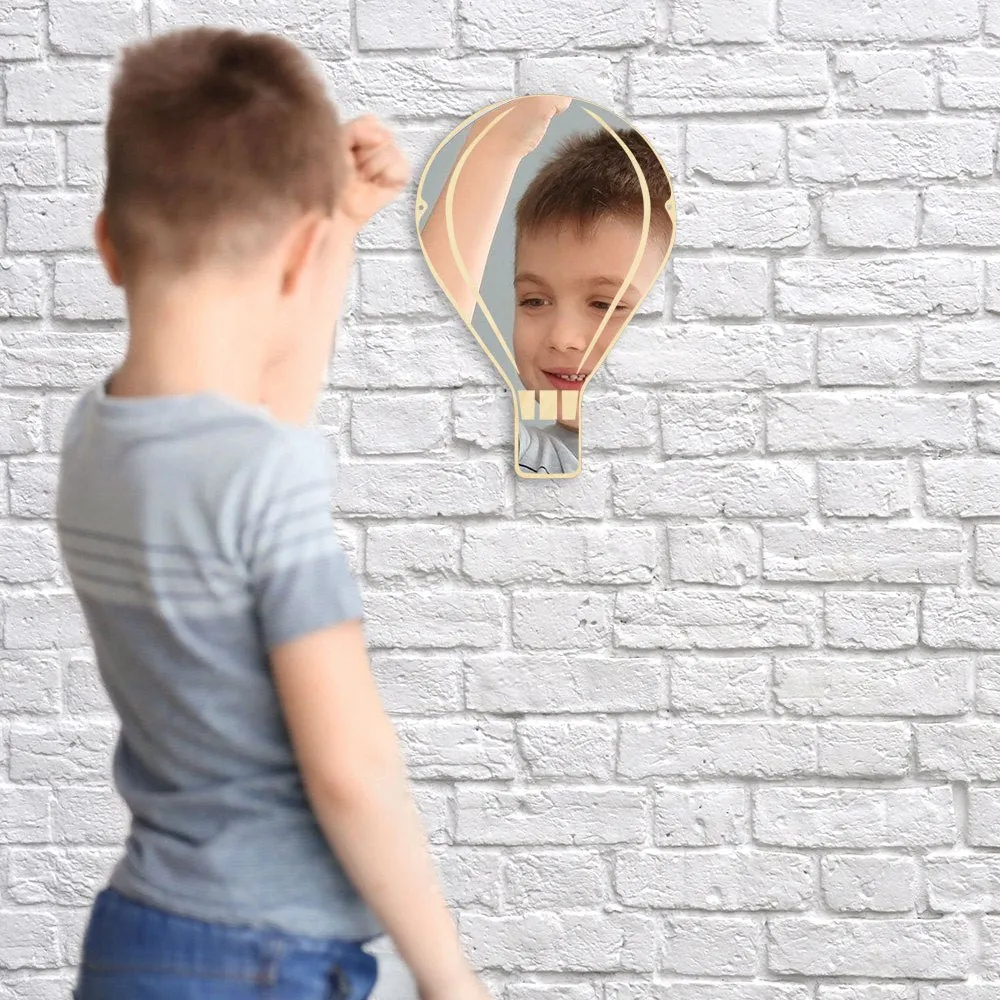 Hot Air Balloon Arylic Wall Mirror With Wooden Back Home Decor Kids Bedroom Hot Air Balloon Decoration Hanging Safety Mirror