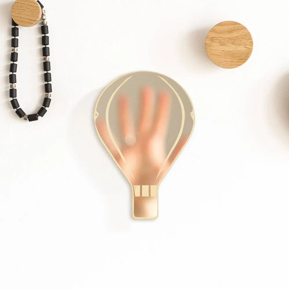 Hot Air Balloon Arylic Wall Mirror With Wooden Back  Kids Bedroom Hot Air Balloon Decoration Hanging Safety Mirror