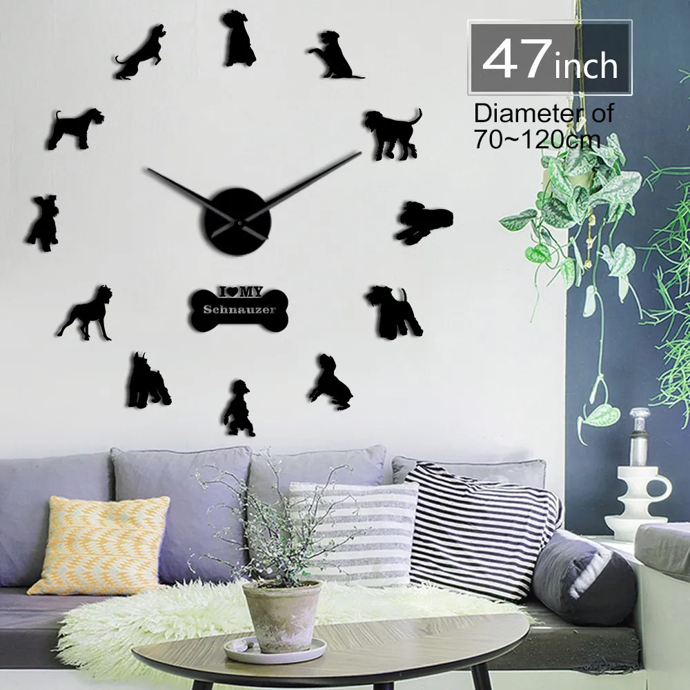 I Love My Schnauzer Dog Breeds DIY Large Wall Clock Schnauzer Dog Decorative Stickers Watch Pet Vet Wall Decor Dog Oweners Gifts
